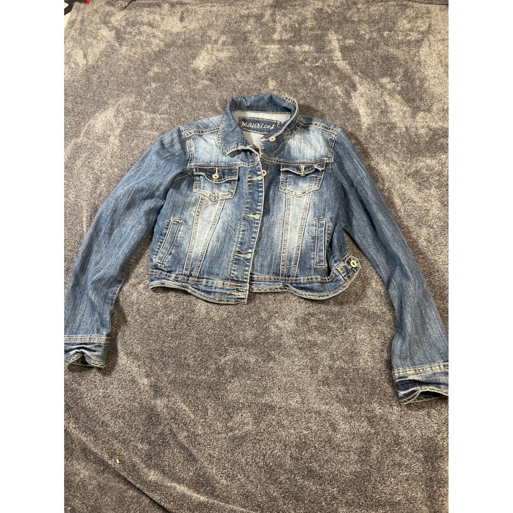 Maurices Womens Medium Wash Denim Trucker Jacket Size Medium Cropped Stretch